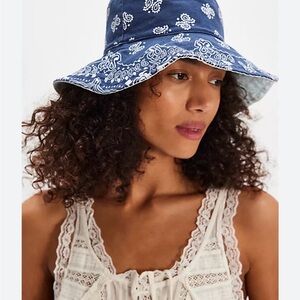 Free People Blue Paisley Bandana Bucket Hat